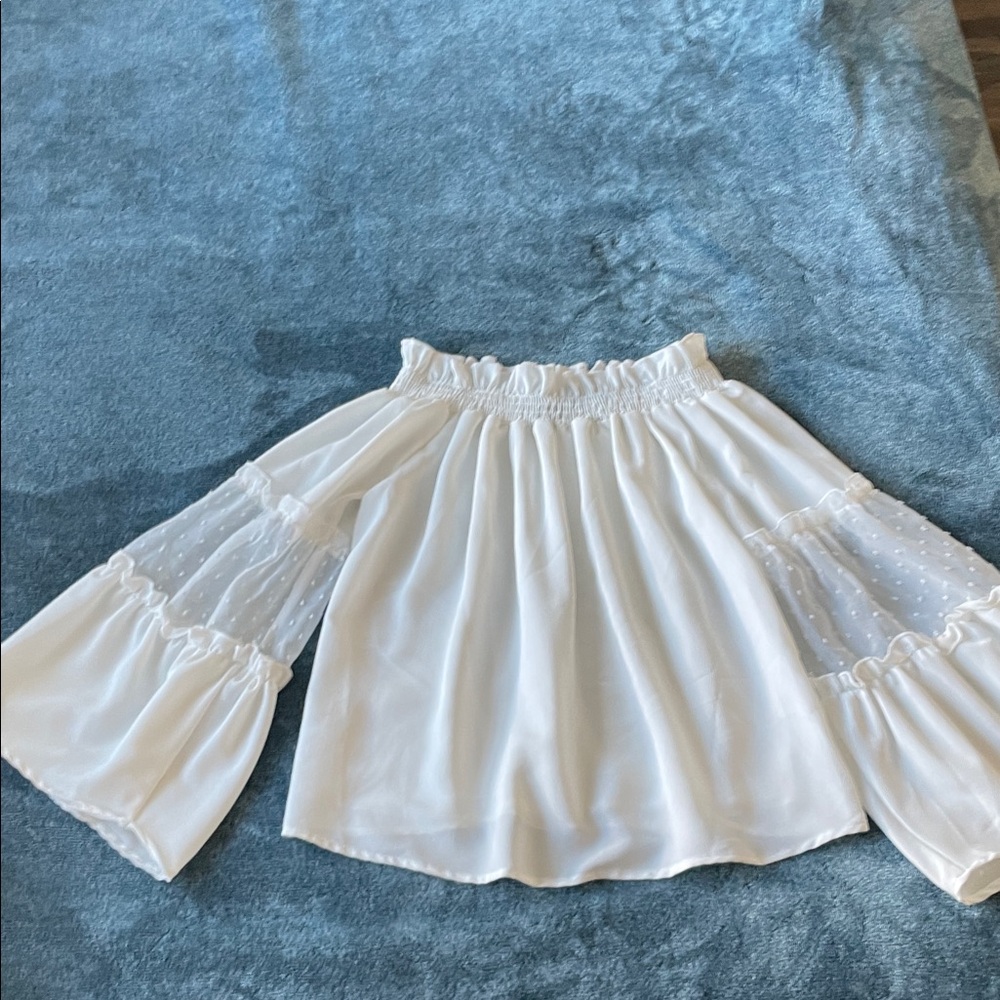 Francesca's Collections White Blouse with Sheer Sleeves